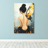 Abstract Whimsical Woman and Butterfly キャンバスプリント (インサイチュ (ウッドフロア))
