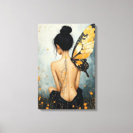 Abstract Whimsical Woman and Butterfly キャンバスプリント