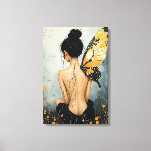 Abstract Whimsical Woman and Butterfly キャンバスプリント (正面)