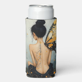 Abstract Whimsical Woman and Butterfly スリム缶クーラー