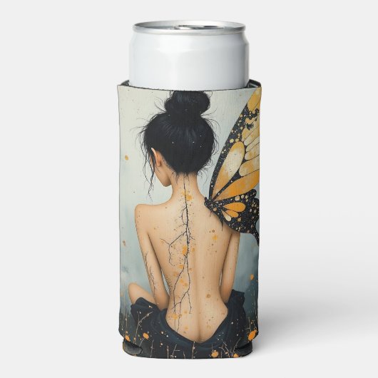 Abstract Whimsical Woman and Butterfly スリム缶クーラー (Seltzer正面)