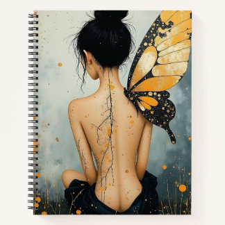 Abstract Whimsical Woman and Butterfly ノートブック