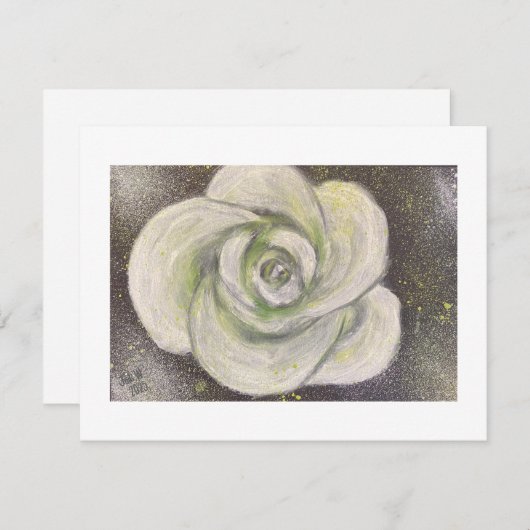 Abstract White Rose on black background card 招待状 (正面/裏面)
