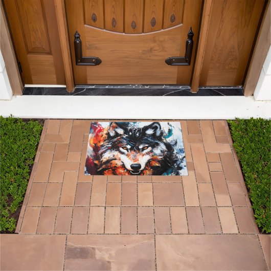 Abstract Wild Spirit Wolf ドアマット (室外)