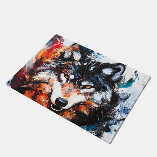 Abstract Wild Spirit Wolf ドアマット (アングル)