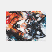 Abstract Wild Spirit Wolf フリースブランケット (正面(横))