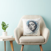 Abstract Wind Flowing Face – Blue Line Art Pillow クッション (椅子)