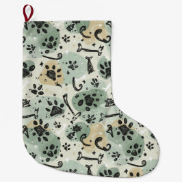 Abstract Winter Doodle Pet Stocking with Paw Print ラージクリスマスストッキング