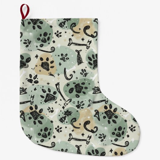 Abstract Winter Doodle Pet Stocking with Paw Print ラージクリスマスストッキング (正面)