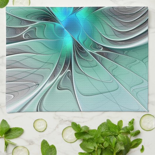 Abstract With Blue, Modern Fractal Art キッチンタオル (折り畳み)