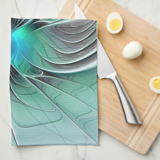 Abstract With Blue, Modern Fractal Art キッチンタオル (四つ折り)