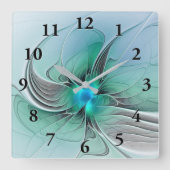 Abstract With Blue, Modern Fractal Art スクエア壁時計 (正面)