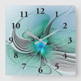 Abstract With Blue, Modern Fractal Art スクエア壁時計