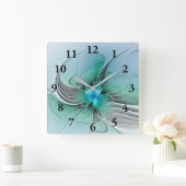 Abstract With Blue, Modern Fractal Art スクエア壁時計 (ホーム)