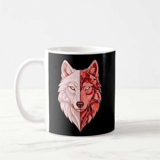 Abstract Wolf Identity – Dual Self Symbolic Art コーヒーマグカップ (左)
