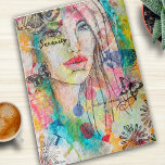 Abstract Woman Butterfly Flowers Colorful Artistic ジグソーパズル<br><div class="desc">This colorful design was created using my original mixed media art in vibrant red,  blue,  pink,  yellow,  green,  and red with a beautiful woman,  butterflies,  and flowers emerging from the background.</div>