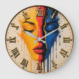 Abstract Woman Face Modern Pop Art Portrait ラージ壁時計