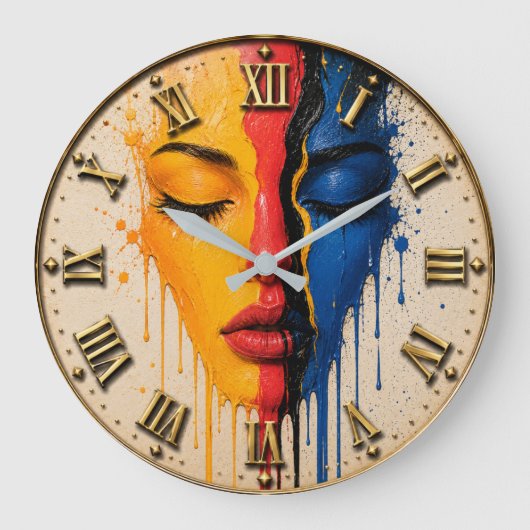 Abstract Woman Face Modern Pop Art Portrait ラージ壁時計 (正面)