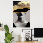 Abstract Woman Gold Black Surrealist Art Elegant ポスター (ホームオフィス)