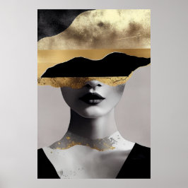 Abstract Woman Gold Black Surrealist Art Elegant ポスター