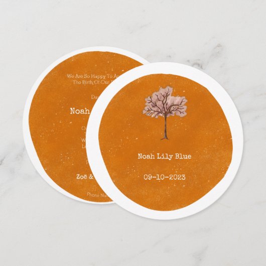 Abstract Yellow Circle Shape Pink Tree Card 招待状 (正面/裏面)