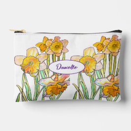 Abstract Yellow Daffodil Flower Watercolor Girls アクセサリーポーチ