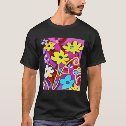 Abstract Yellow Flowers On Viva Magenta Tシャツ (正面)