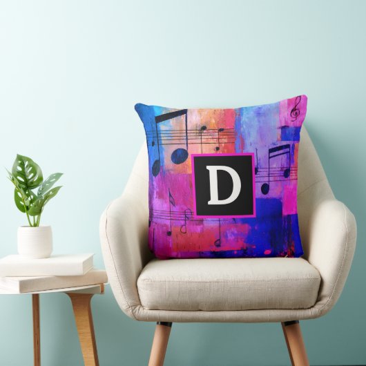 Abstract yellow red blue musical notes monogrammed クッション (椅子)
