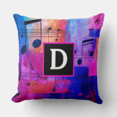 Abstract yellow red blue musical notes monogrammed クッション (正面)