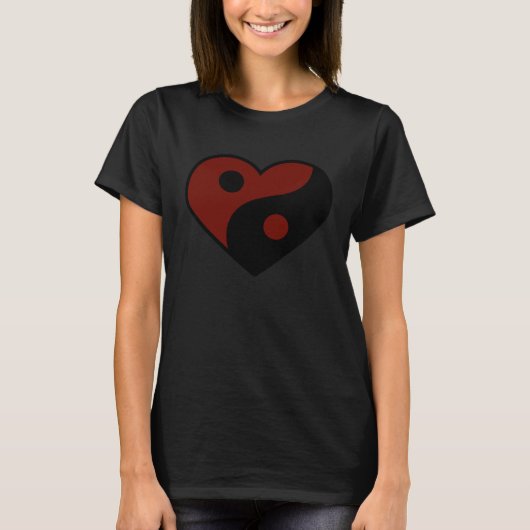 ABSTRACT YIN YANG BLACK AND DARK RED PEACE SYMBOL Tシャツ (正面)