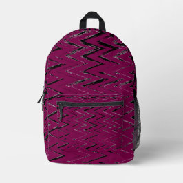 Abstract Zigzag Lines in Wine & White – Backpack プリントバックパック