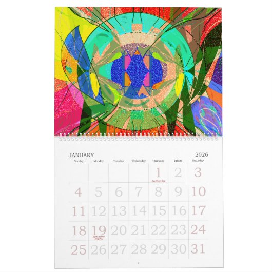 Abstractly Calendar カレンダー (1月 2026)