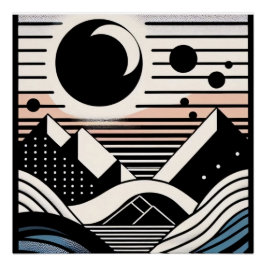 Abstrakte Berglandschaft bei Nacht ポスター