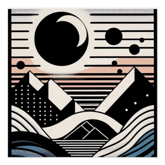 Abstrakte Berglandschaft bei Nacht ポスター (正面)