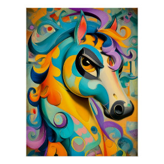 Abstrakte Pferde Illustration in bunten Farben ポスター