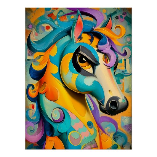 Abstrakte Pferde Illustration in bunten Farben ポスター (正面)
