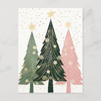 Abstrakte pinke und grüne Weihnachtsbäume ポストカード