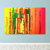 Abstraktes Bild mit Streifen rot, gelb, grün, キャンバスプリント (インサイチュ (ウッドフロア))