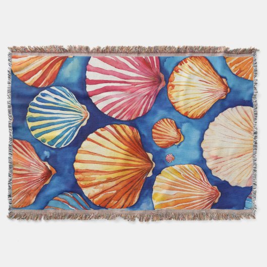 abstraktes Muster: Muscheln blau braun スローブランケット (正面)
