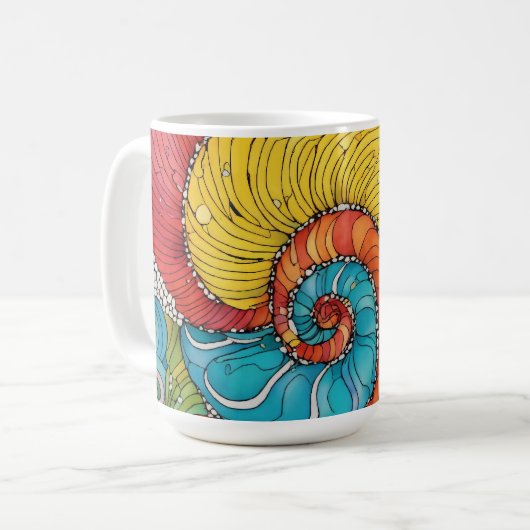 Abstraktes Schnecken Muster, multicolor コーヒーマグカップ (正面左)