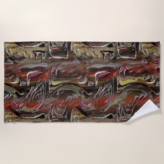 Abstrato entalhado em mogno e vermelho escuro ビーチタオル (正面)