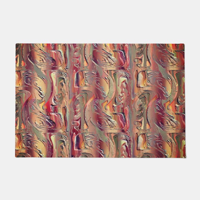 Abstrato entalhado em salman e vermelho gradiente ドアマット (正面)