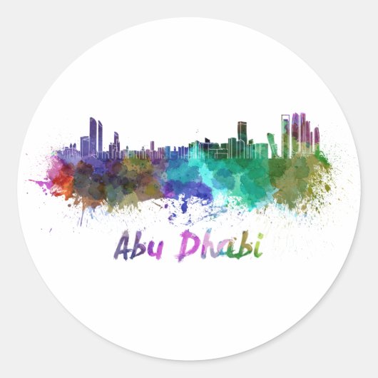 Abu Dhabi skyline in watercolor ラウンドシール (正面)