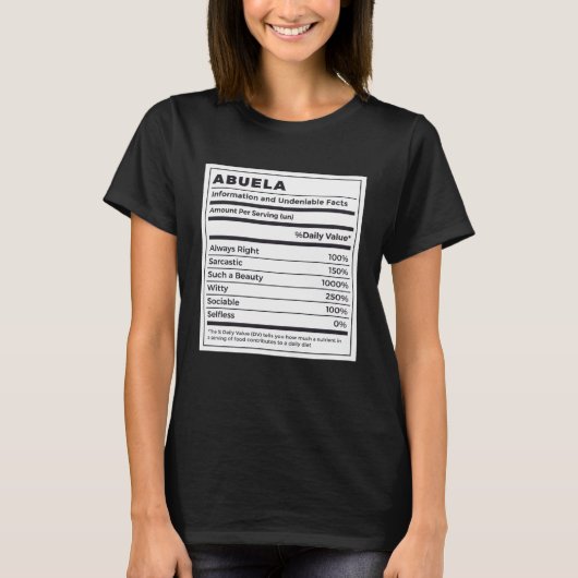 Abuela Nutritional Facts Spanish Grandmother Tシャツ (正面)
