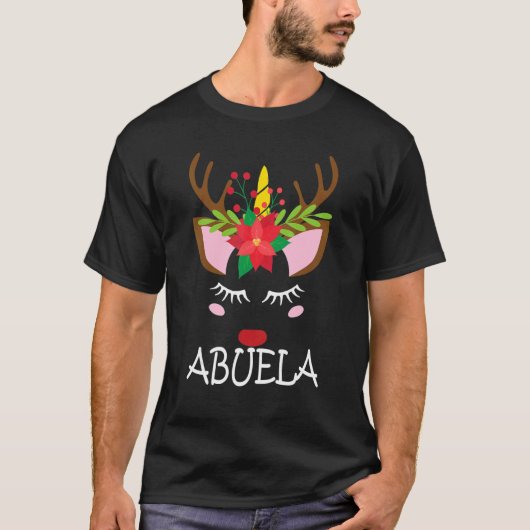 Abuela Unicorn Face Reindeer Flower  Christmas Fam Tシャツ (正面)