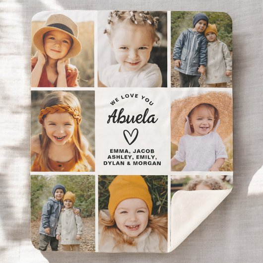 Abuela We Love youハートモダンPhoto Collage シェルパブランケット