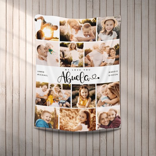 Abuela We Love youハートモダンPhoto Collage フリースブランケット