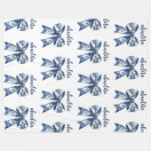 Abuelita Blue Bow With Floral, First Time Abuela フリースブランケット (正面(横))