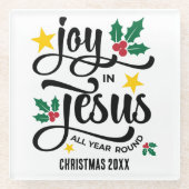 Abundant Joy in Jesus Christian Christmas ガラスコースター (正面)