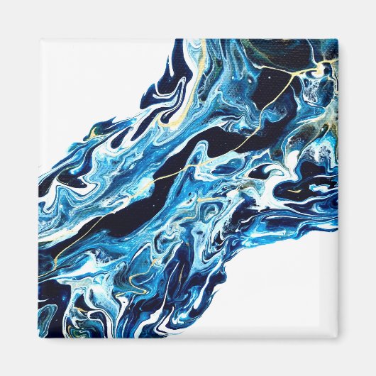 Abyss Abstract Navy Blue Gold White Fluid Art マグネット (正面)